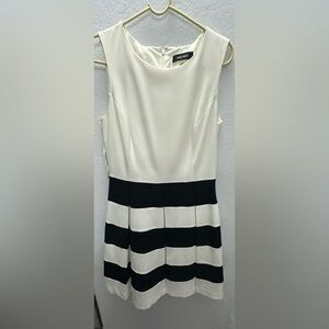 Nine West Ivory and black Sleeveless Fit and Flare Midi Dress